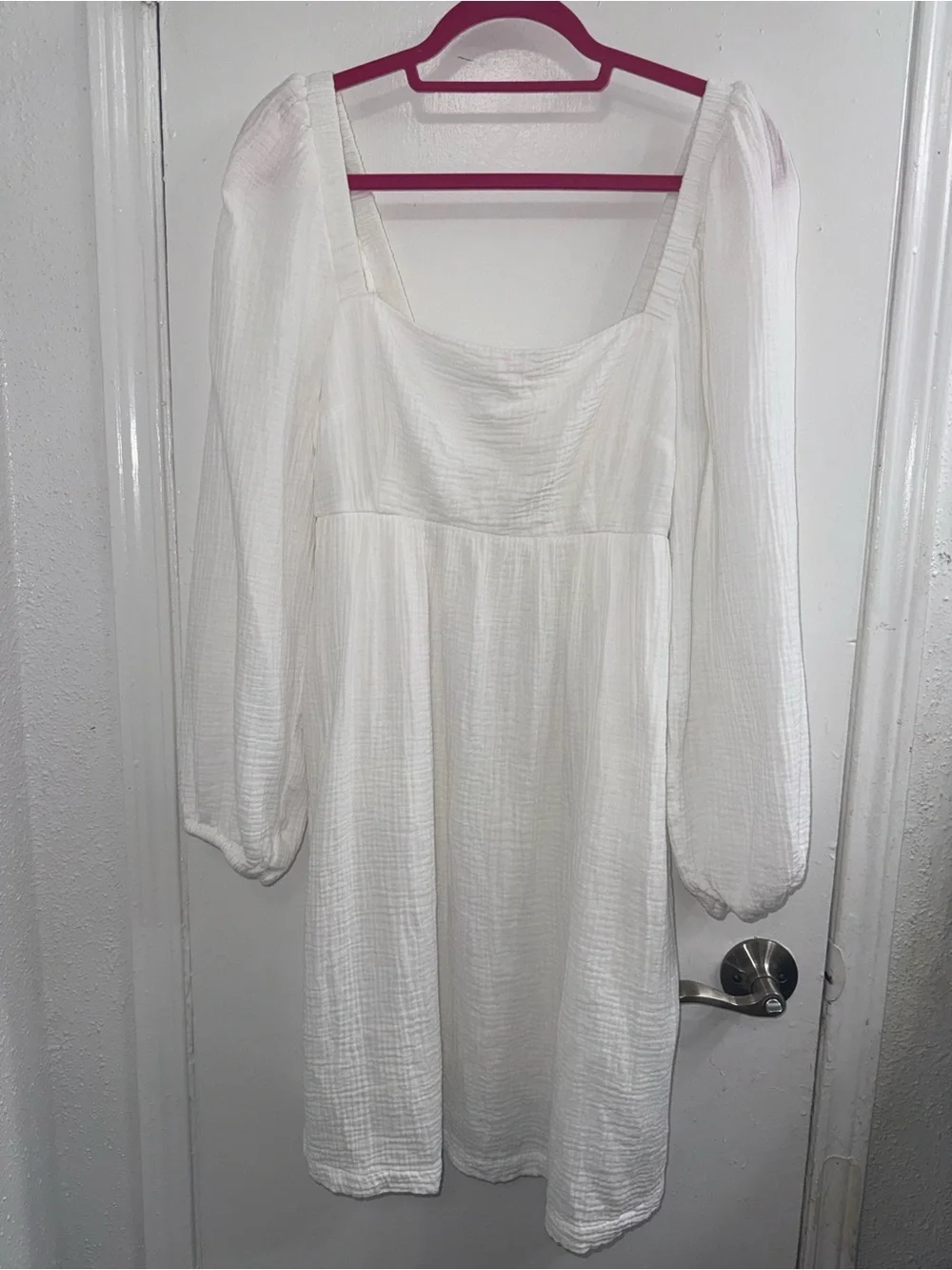 Crew soft gauze mini dress with a square neck and long puff sleeves size S